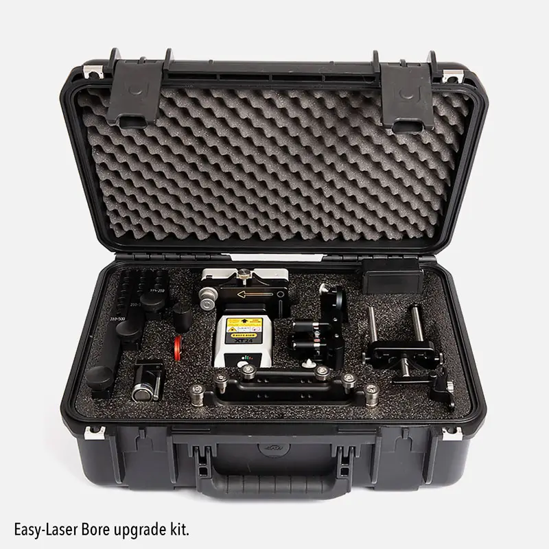 Black hard-shell case with foam padding containing Easy-Laser Bore upgrade kit.