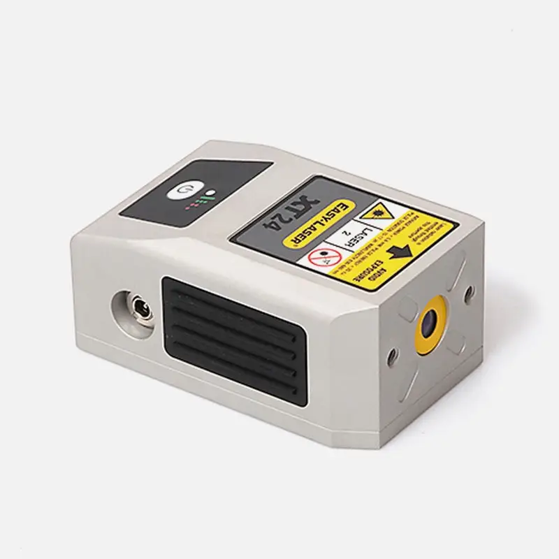Rectangular gray industrial device with yellow label and circular yellow sensor.