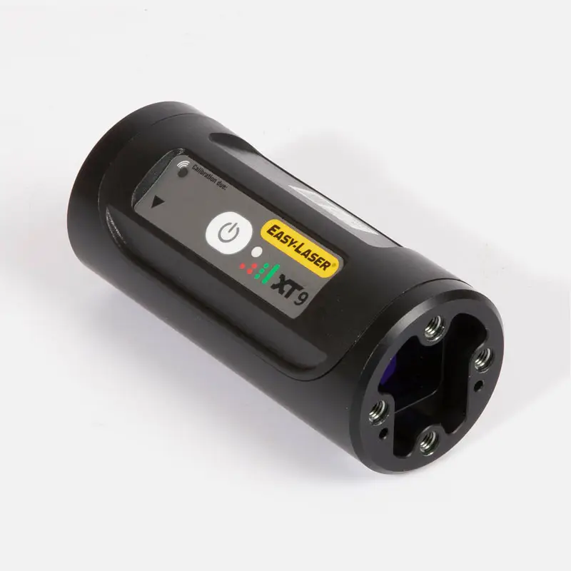 Black cylindrical Easy-Laser XT950 device with power button and indicator lights.