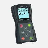 Handheld Viber X2+ device with screen showing icons and "Settings" text.