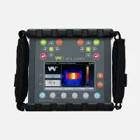 Black Viber X5 handheld device with digital screen displaying thermal imaging data.