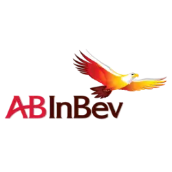 ABInBev logo with red and silver text and a flying eagle graphic
