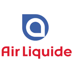 Air Liquide logo with blue symbol above red 'Air Liquide' text on white background.