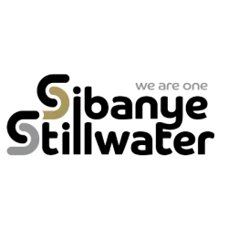 Bibanye Stillwater logo with stylized gold and gray elements on black background