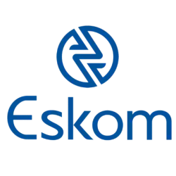 Eskom logo with blue text and circular emblem on white background