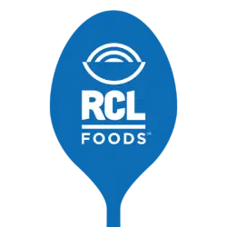 RCL Foods logo on a blue spoon-shaped background with white text.