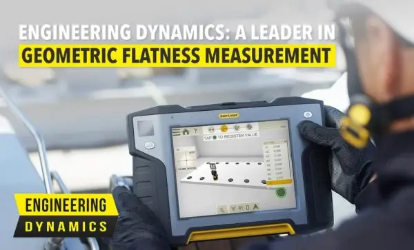 Person in gloves using device displaying Geometric Flatness data, text overlay present.