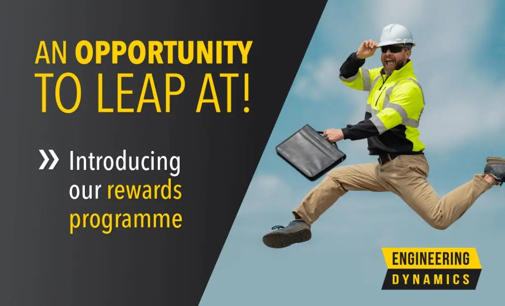 Man in safety gear leaping with briefcase, text: "An opportunity to leap at!"
