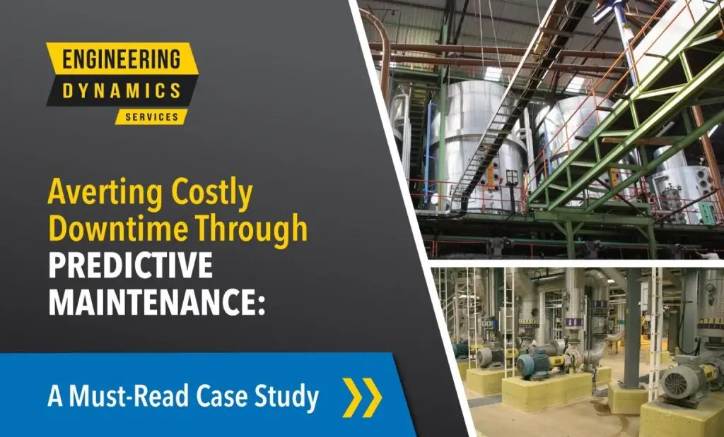 Promotional graphic for Engineering Dynamics Services with industrial machinery photos and text.