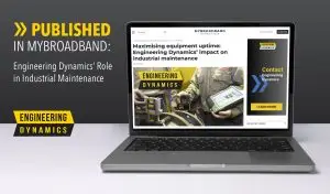Laptop displaying MyBroadband article on Engineering Dynamics' industrial maintenance impact.