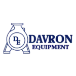 “Davron Equipment logo with industrial outline and DE initials”