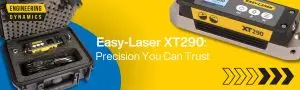 Open case with Easy-Laser XT290 device, text "Precision You Can Trust".