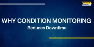Blue background with text "WHY CONDITION MONITORING Reduces Downtime" and Engineering Dynamics logo.